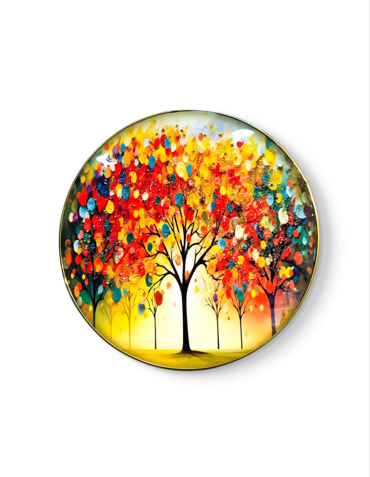 round colourfull abstract tree crystal resin art work