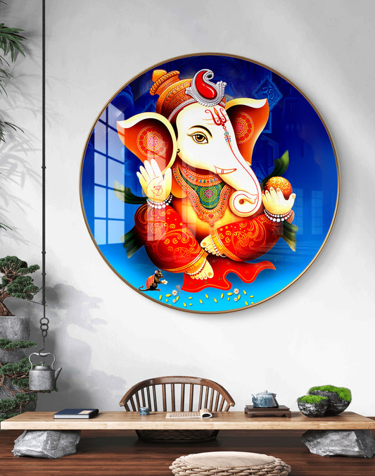 Round colourfull ganesha crystal resin art work
