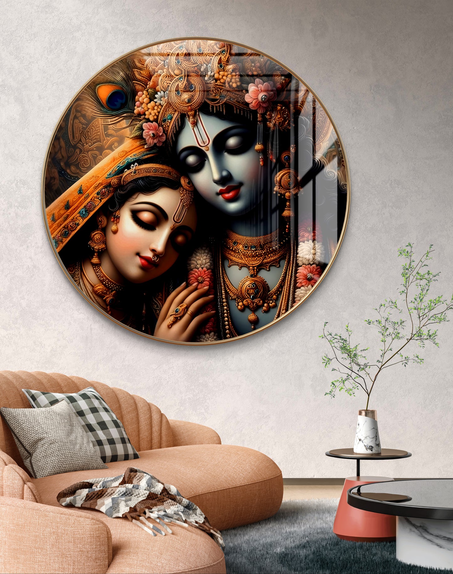Round radha krishna crystal resin art work