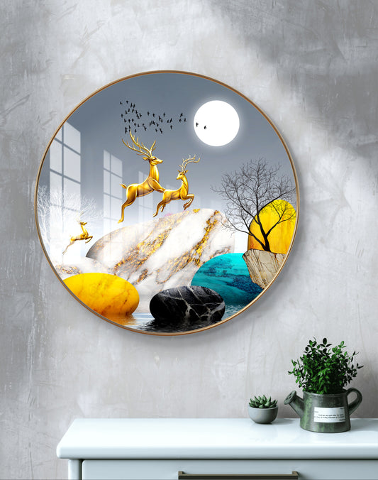 Round golden deer crystal resin art work