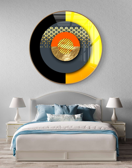 Round circle lines black & gold abstract crystal resin
