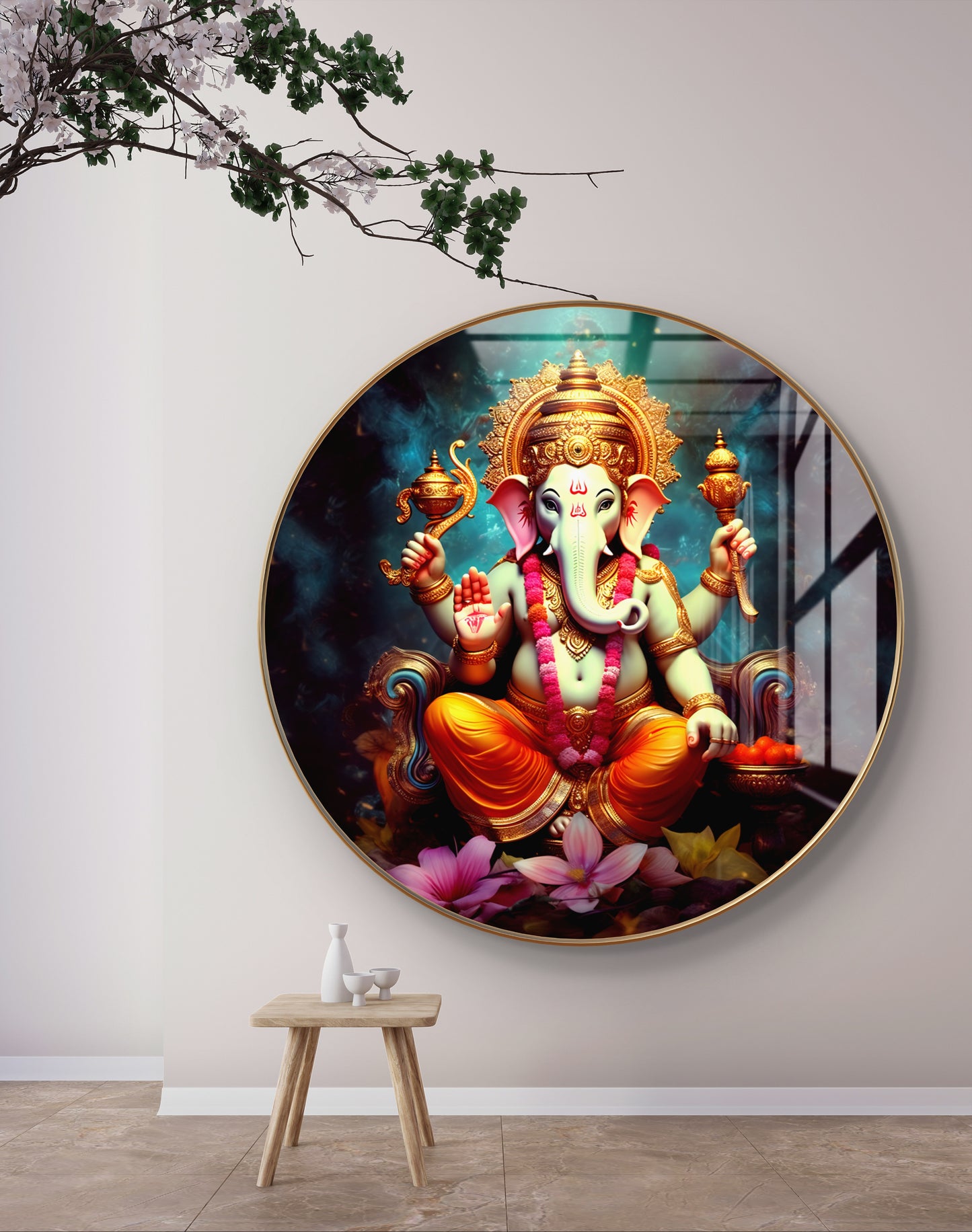 Round ganpati painting crystal resin