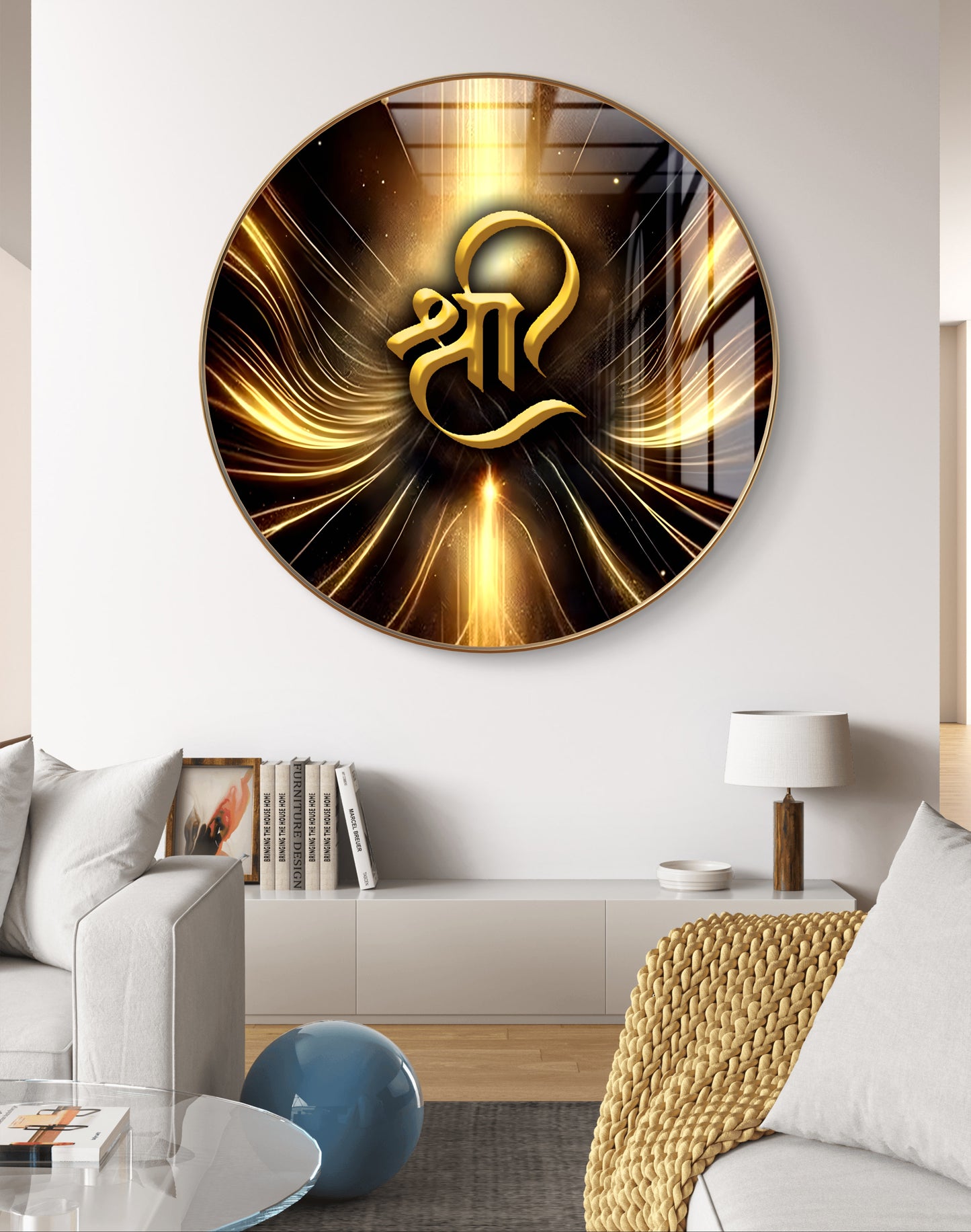Round 3D gold Shree artwork resin Crystal