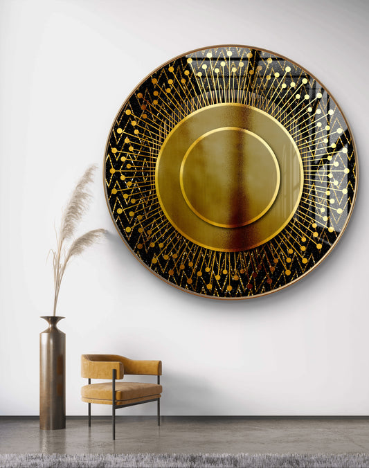 Round golden abstract spheres crystal resin