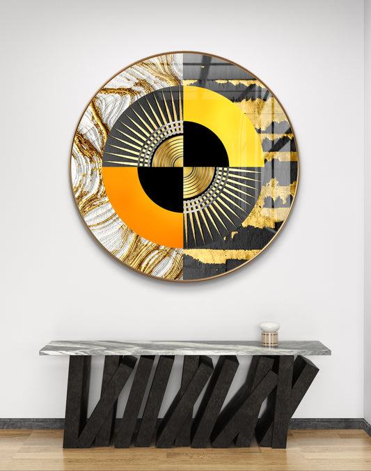 Round orange & black abstract art crystal resin