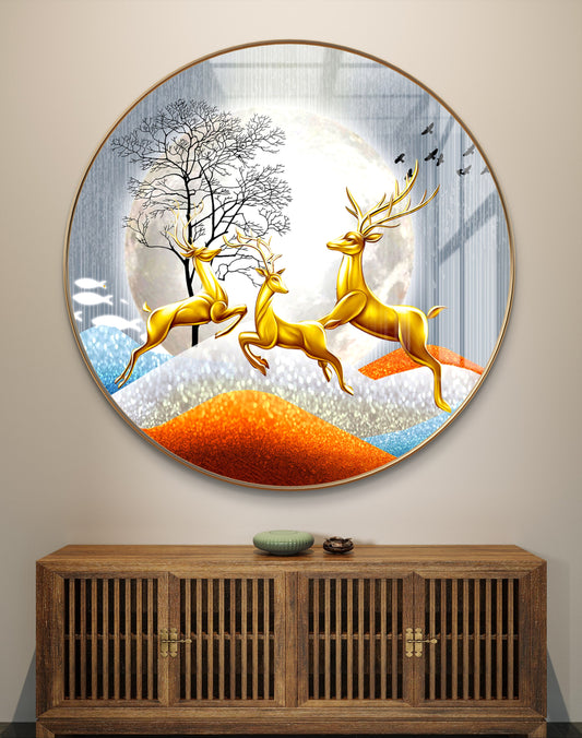 Round three 3D deer jumping to the sky crystal resin