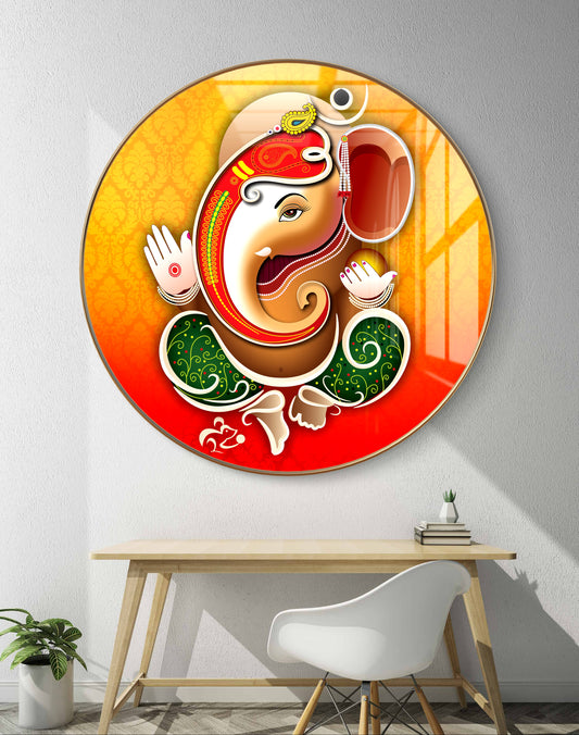 Round 3D orange ganpati crystal resin