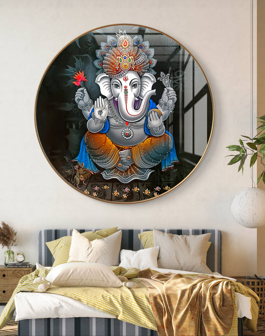 Round grey ganpati crystal resin