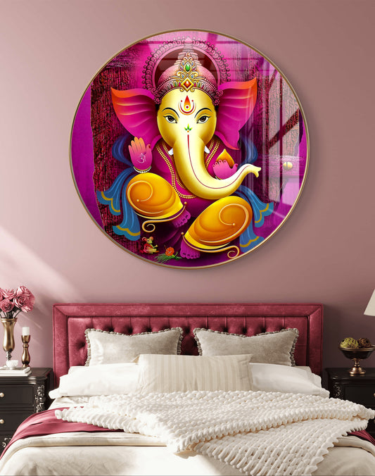 Round pink ganpati painting crystal resin