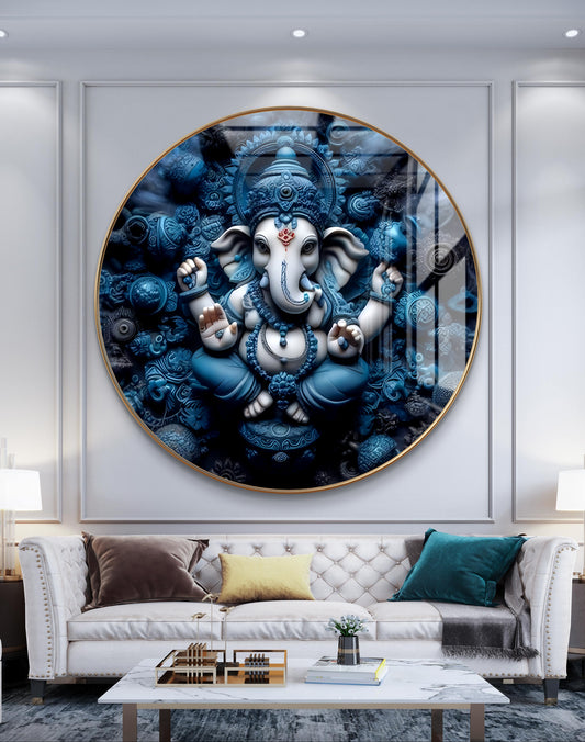 Round blue ganpati crystal resin