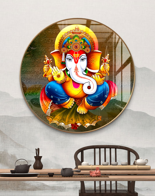 Round 3D colourful ganpati crystal resin