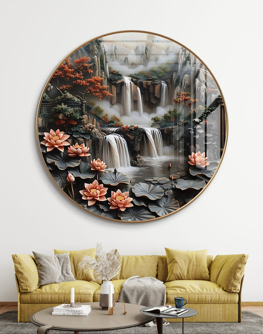 Round waterfall with tree & flowers crystal resin