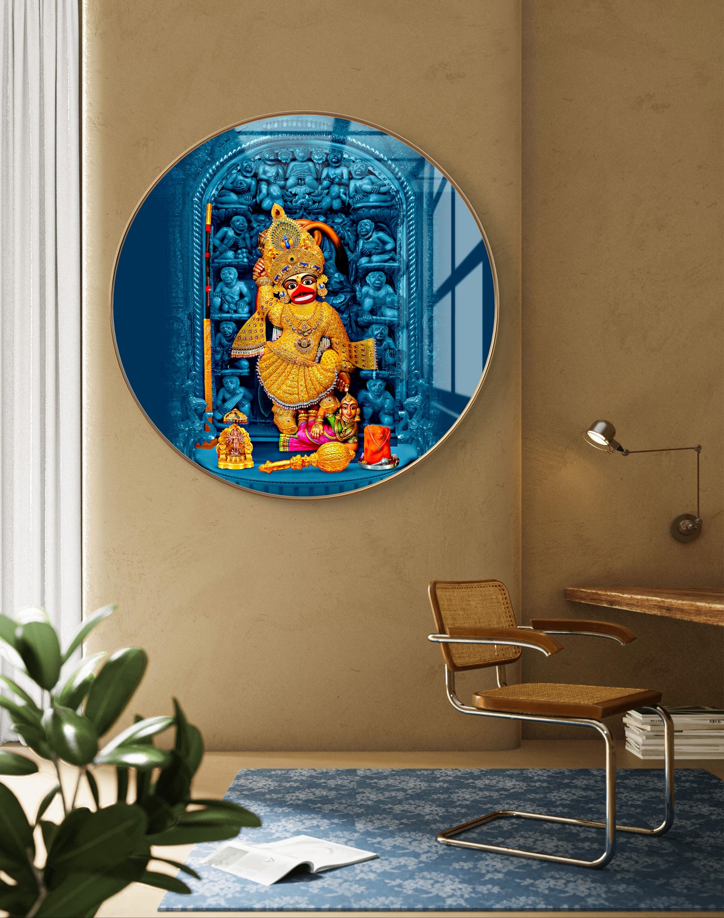 Round sarangpur Hanuman idol 3D statue gold crystal resin