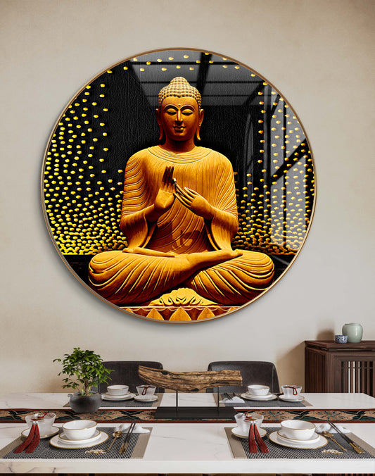 Round 3D gold Buddha statue crystal resin