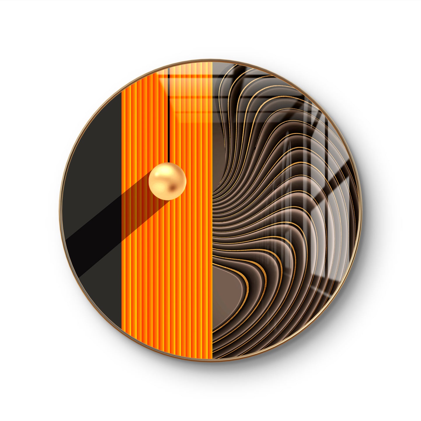 Round golden ball in orange & brown stripes background crystal resin