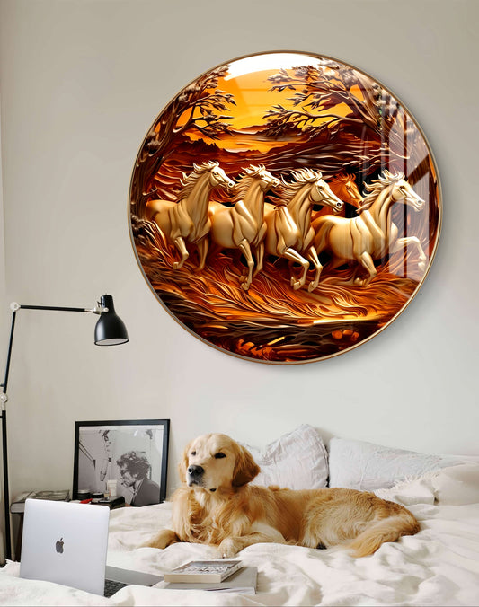 Round 3d seven horses crystal resin