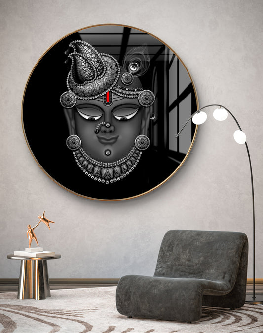 Round shreenathji face grey crystal resin