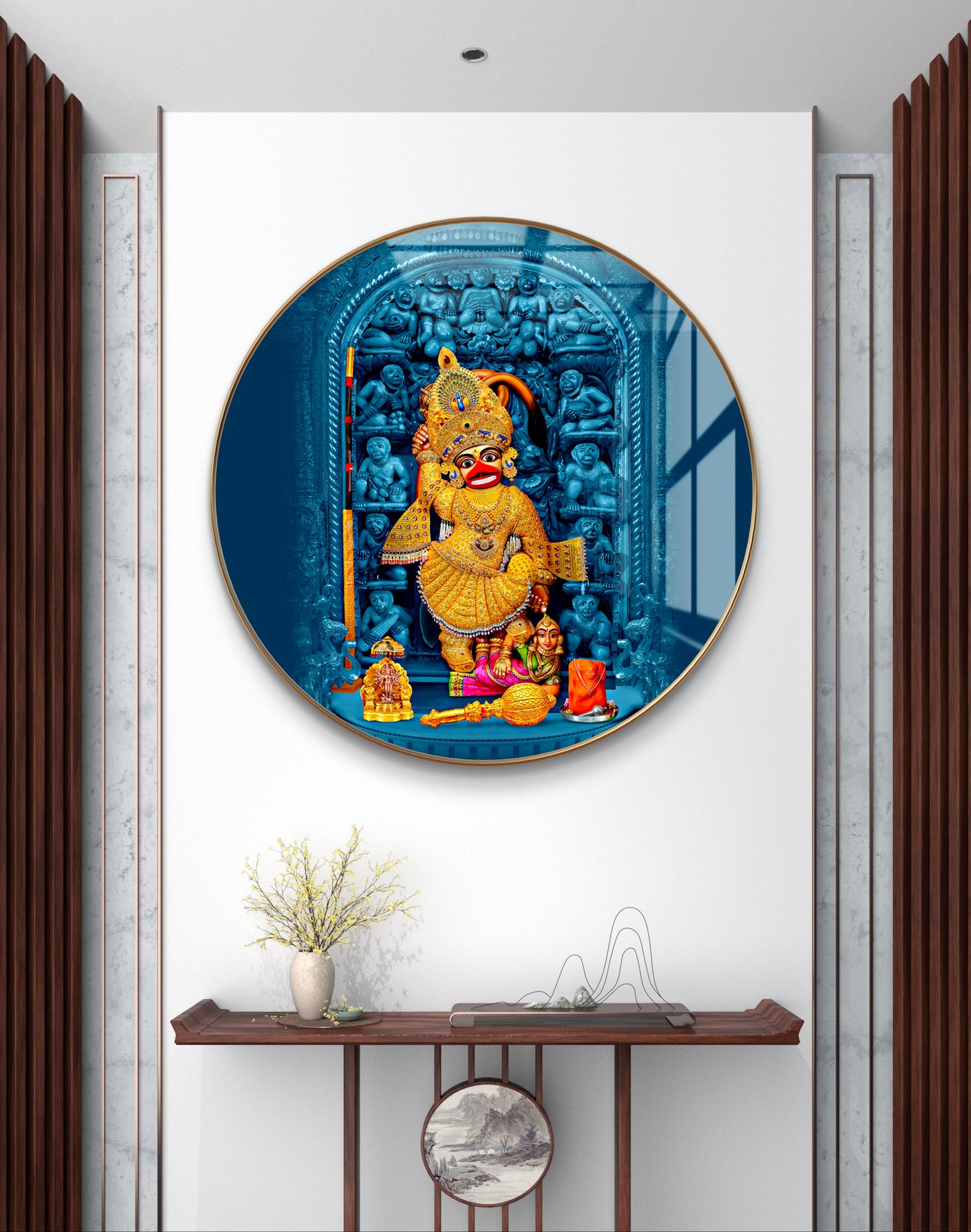 Round sarangpur Hanuman idol 3D statue gold crystal resin