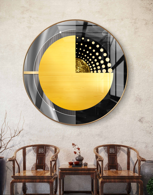Round half gold abstract Art crystal resin
