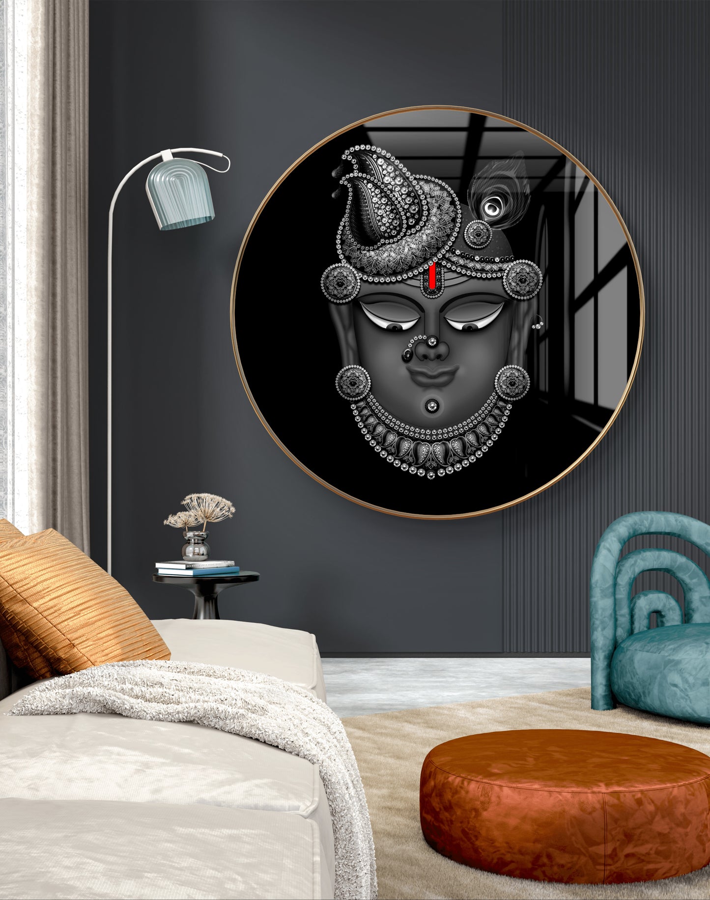 Round shreenathji face grey crystal resin