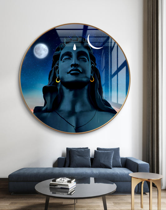 Round 3D adiyogi blue statue crystal resin