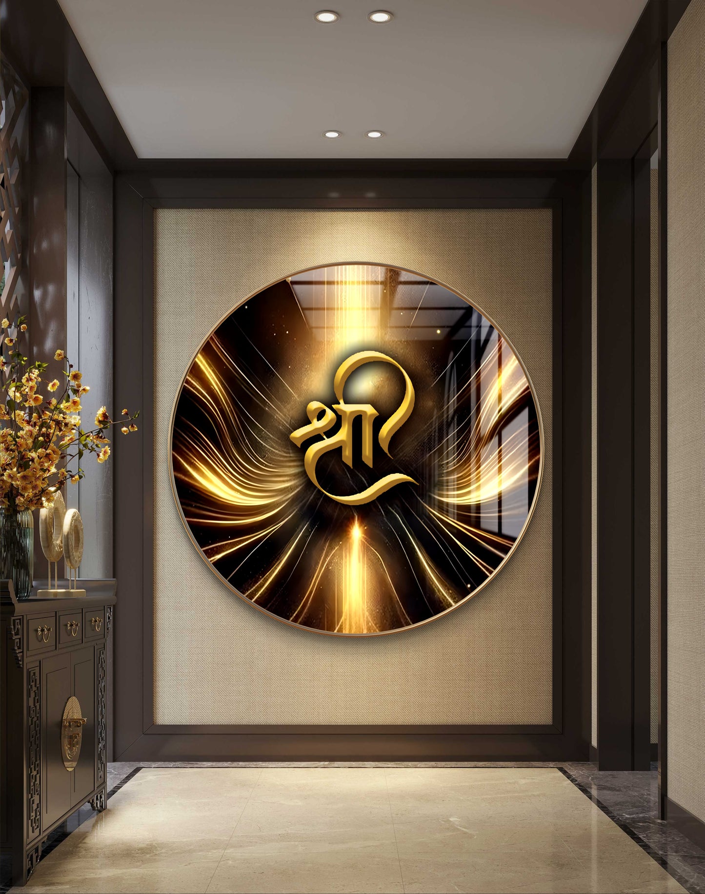 Round 3D gold Shree artwork resin Crystal