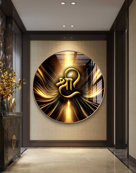 Round 3D gold Shree artwork resin Crystal