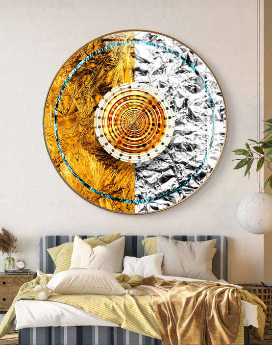 Round golden & white paper abstract art crystal resin
