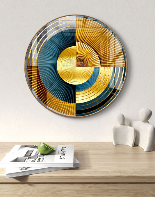 Round pizza cut golden & blue spheres abstract art crystal resin