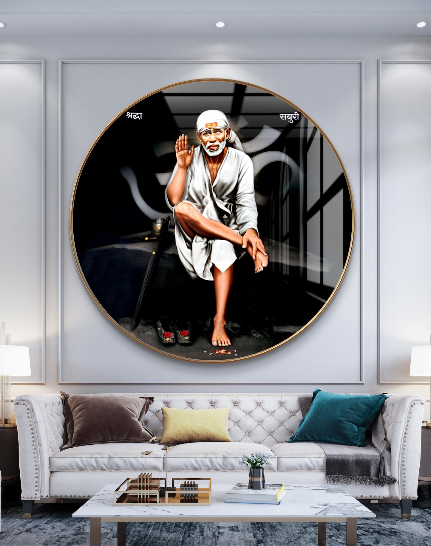 Round Sai Baba shirdi black & white crystal resin