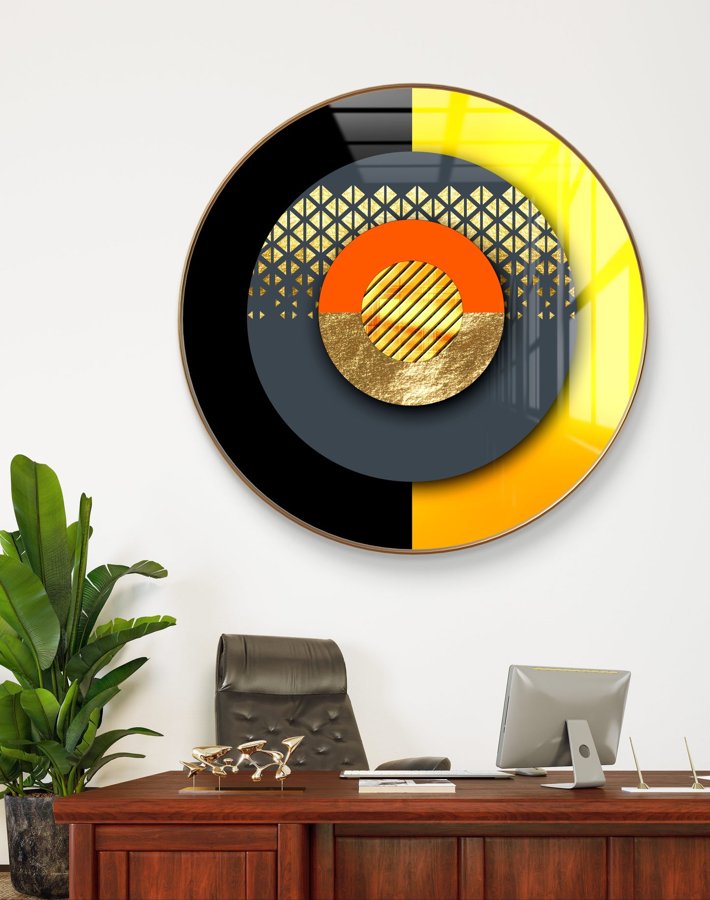 Round circle lines black & gold abstract crystal resin