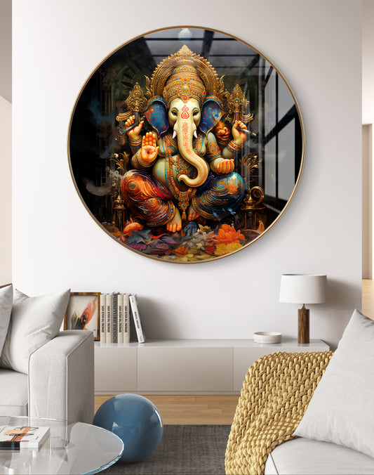 Round dark ganpati painting crystal resin