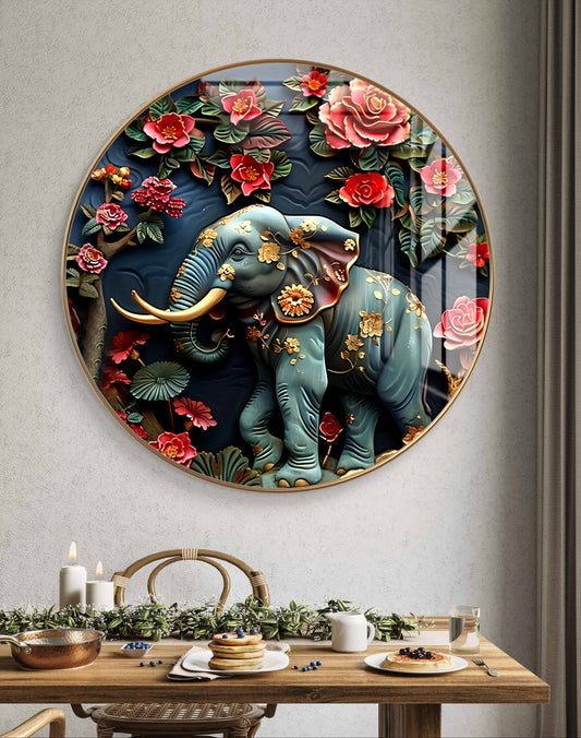 Round elephant with flowers crystal resin
