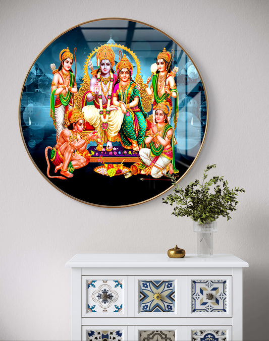 Round lord Ram in blue background crystal resin