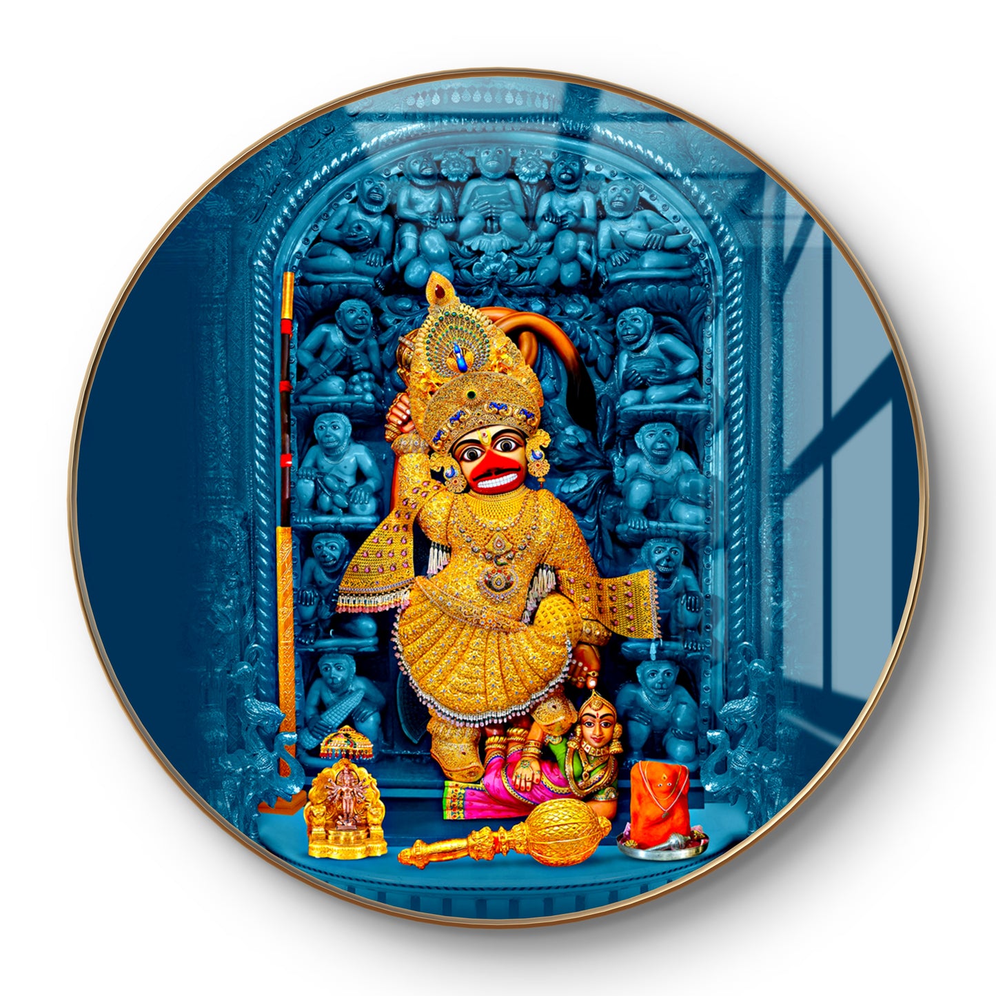 Round sarangpur Hanuman idol 3D statue gold crystal resin