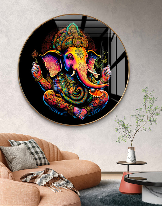 Round colourful 3D ganpati crystal resin