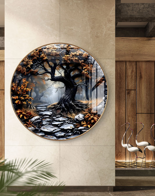 Round 3D golden tree crystal resin