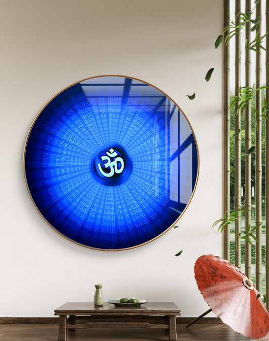 Round blue om for meditation crystal resin