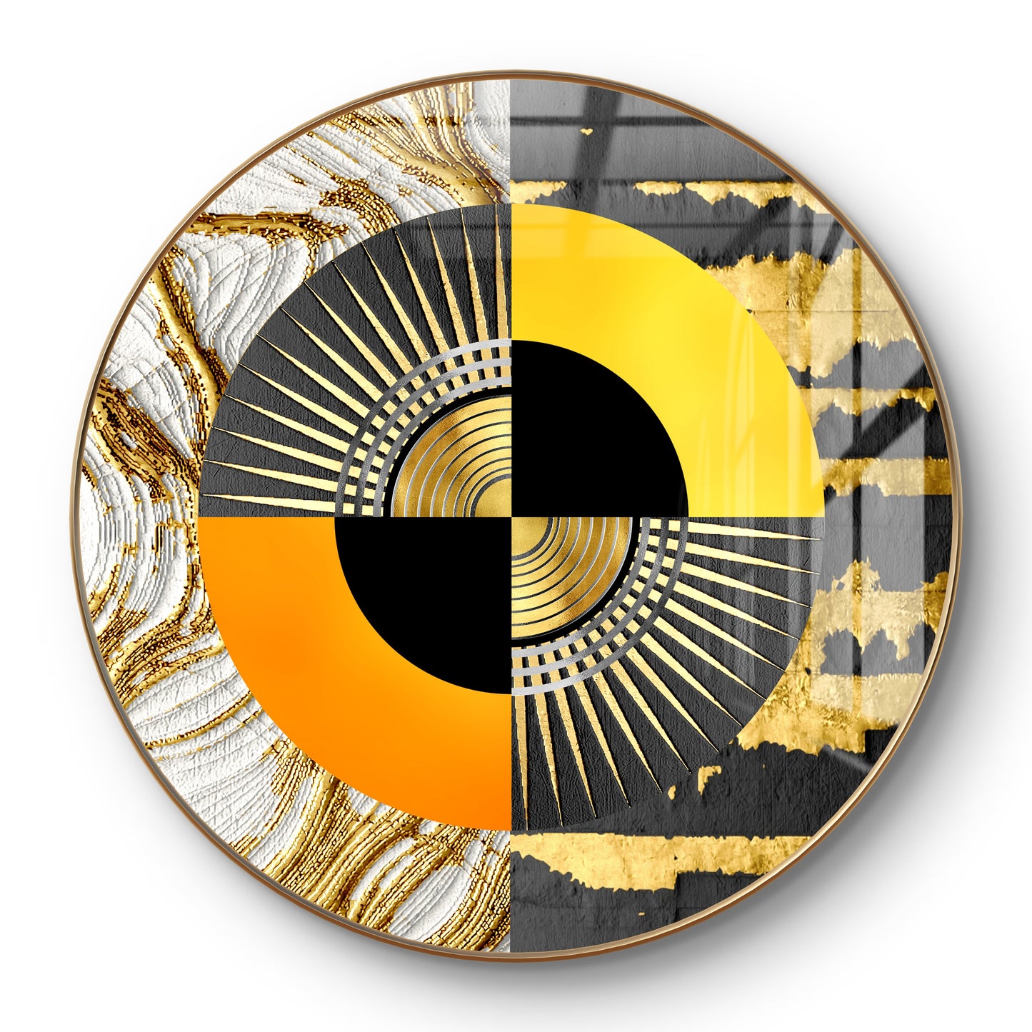 Round orange & black abstract art crystal resin