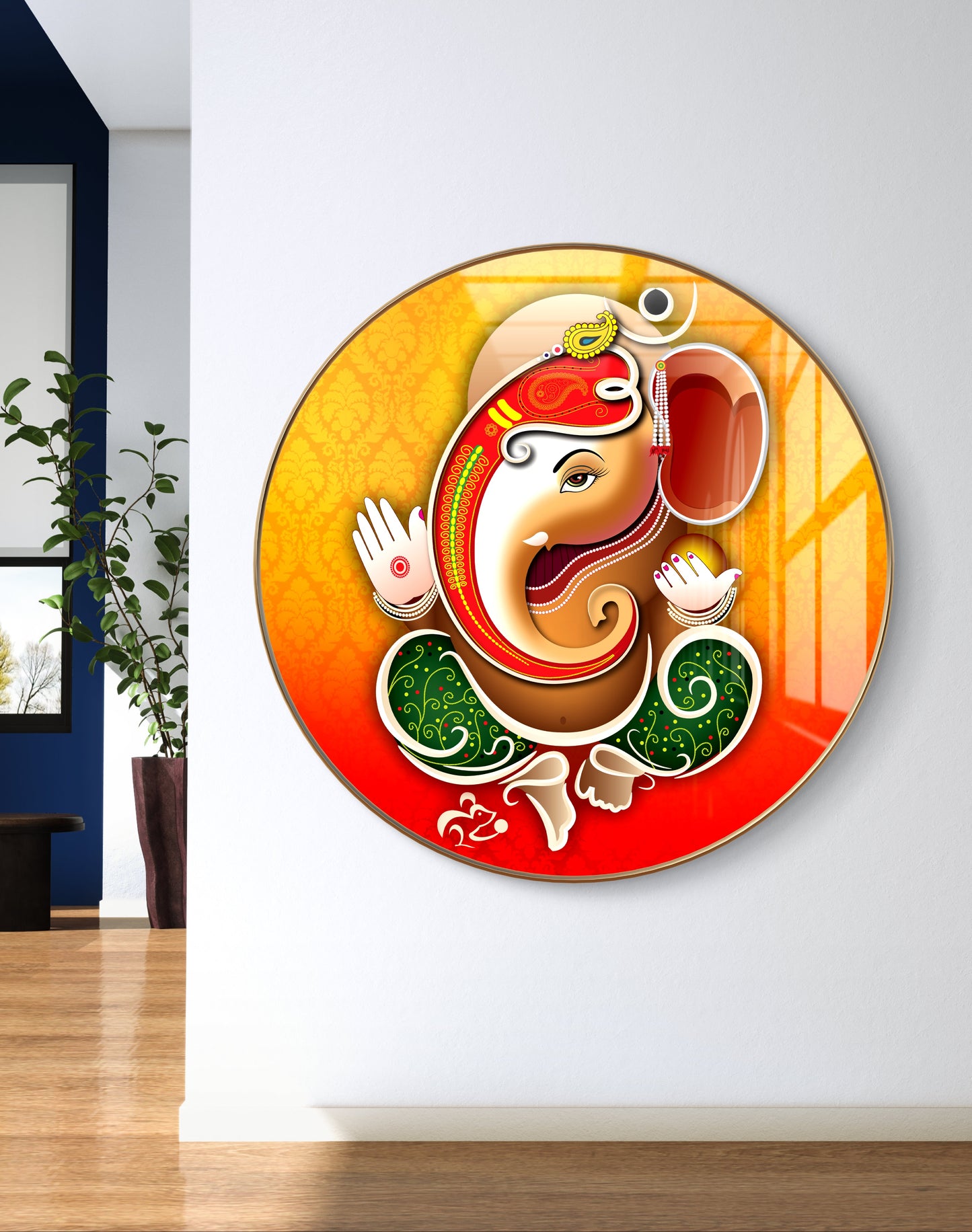 Round 3D orange ganpati crystal resin