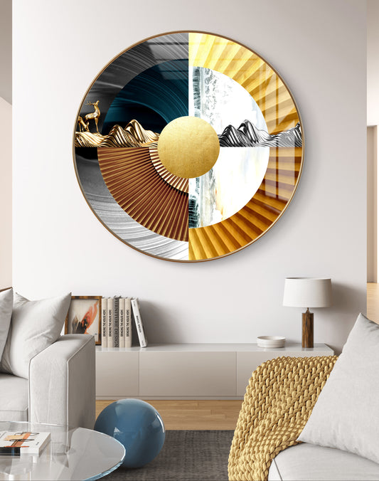 Round abstract spheres with golden deer crystal resin