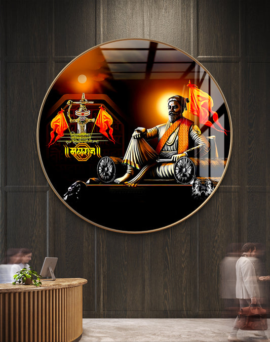 Round 3D cooper Shivaji statue painting crystal resin