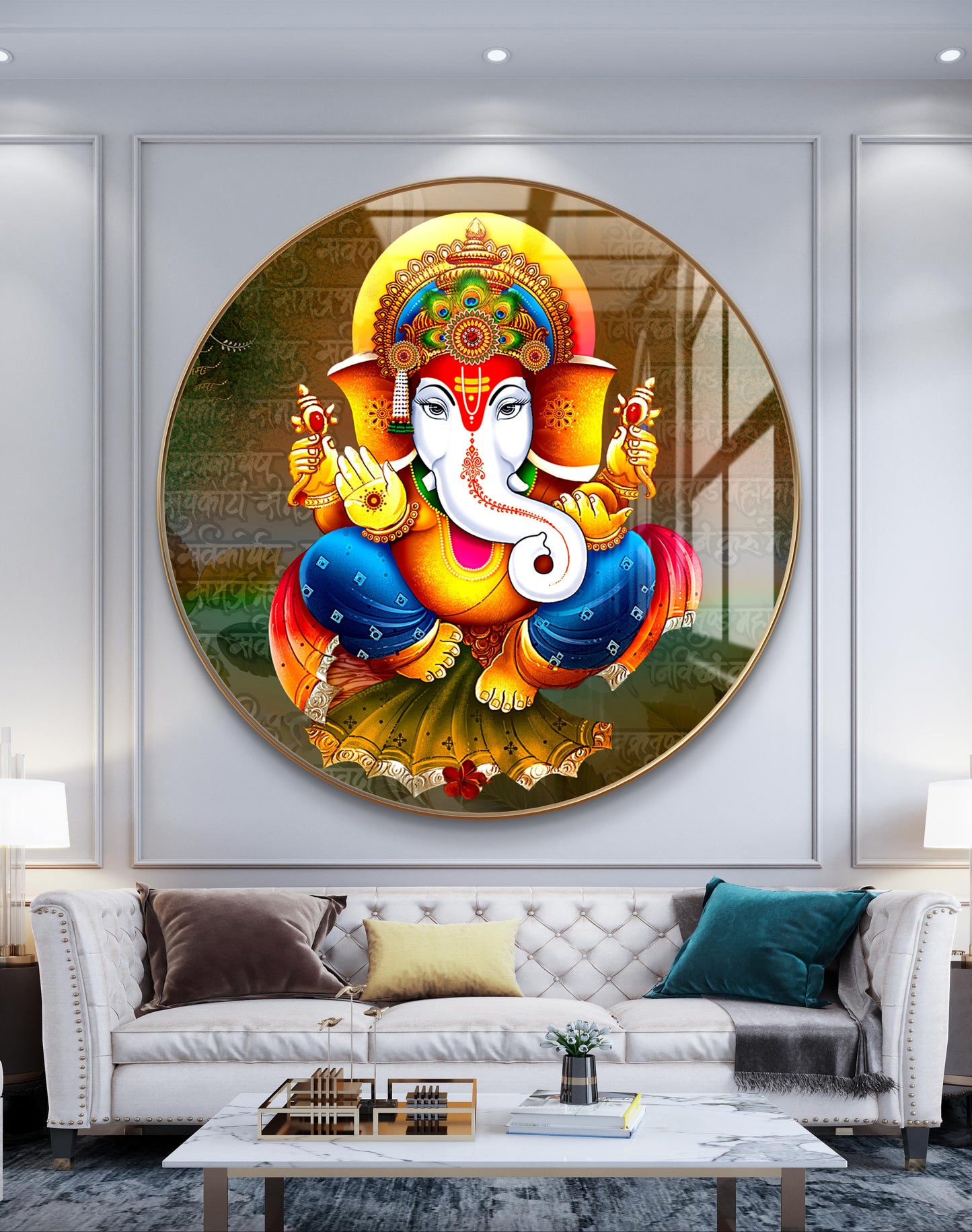 Round 3D colourful ganpati crystal resin