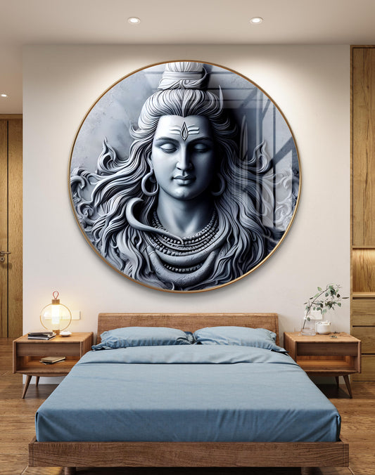 Round blue 3D Shankar statue crystal resin