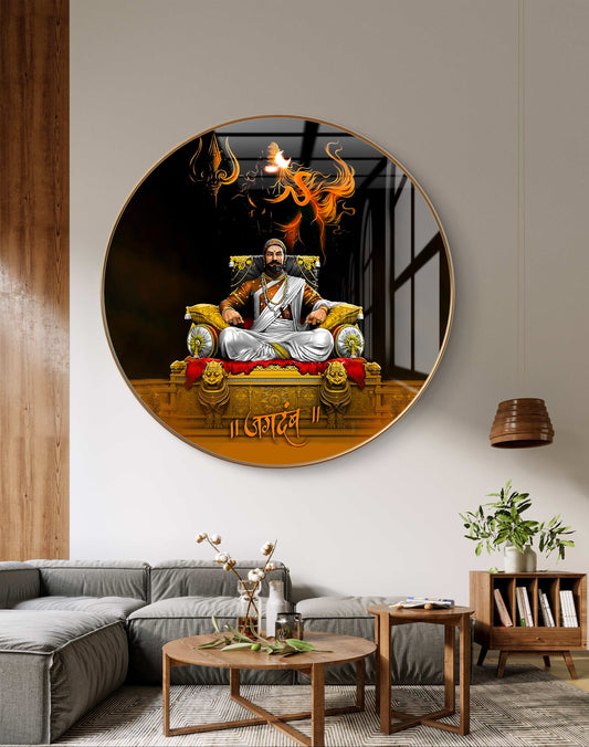 Round maratha shivaji raje painting crystal resin