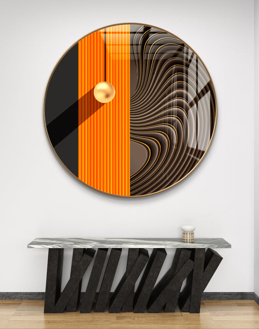Round golden ball in orange & brown stripes background crystal resin