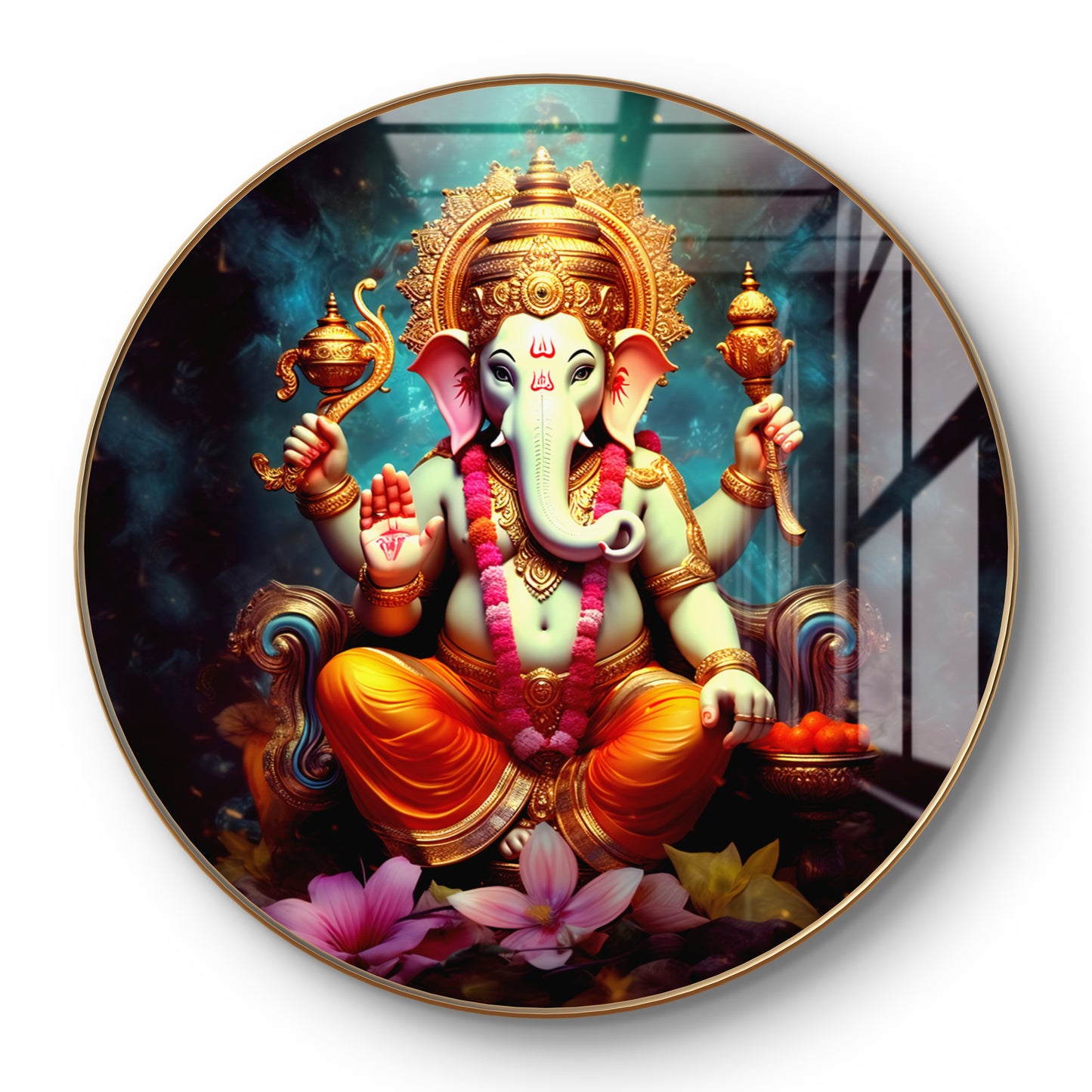 Round ganpati painting crystal resin