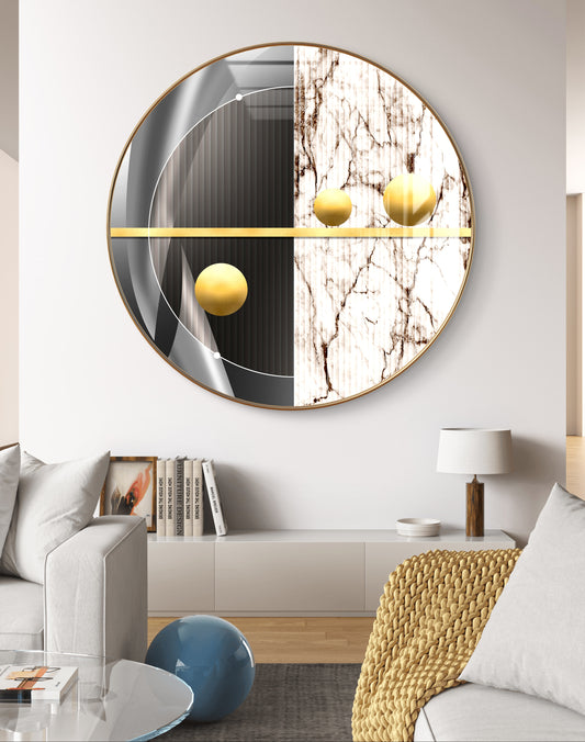 Round golden balls in black white background crystal resin