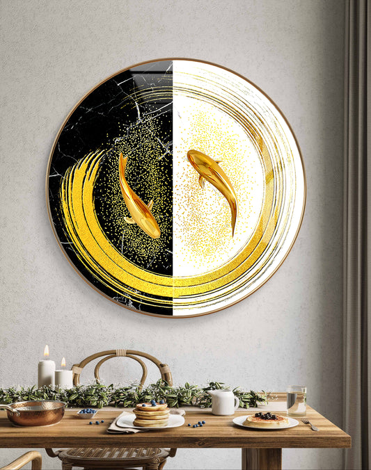 Round golden fish yin Yang abstract art crystal resin