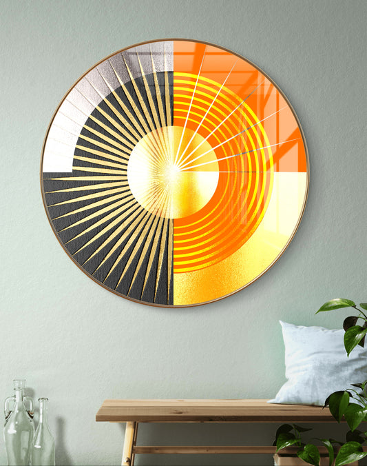 Round orange black & gold abstract crystal resin